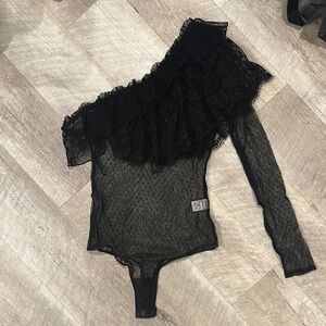 Elegant Black Lace One-Shoulder Bodysuit